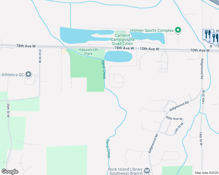map of restaurants, bars, coffee shops, grocery stores, and more near Circle Drive in Rock Island