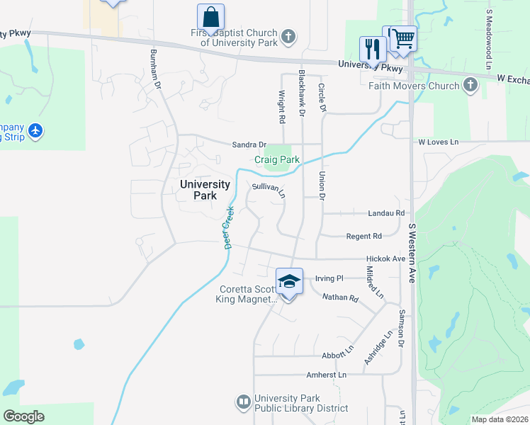 map of restaurants, bars, coffee shops, grocery stores, and more near 673 Sullivan Lane in University Park