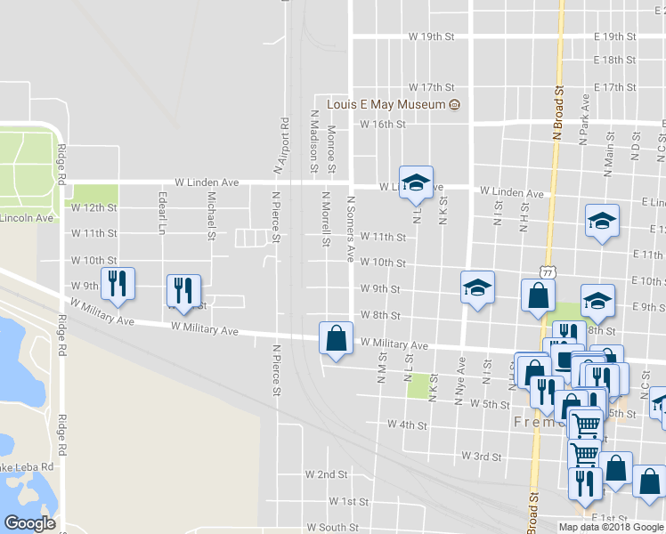 map of restaurants, bars, coffee shops, grocery stores, and more near 945 West 10th Street in Fremont