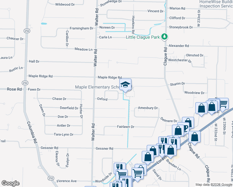 map of restaurants, bars, coffee shops, grocery stores, and more near 24317 North Oxford Oval in North Olmsted