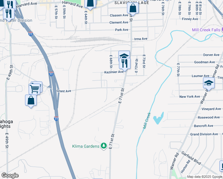 map of restaurants, bars, coffee shops, grocery stores, and more near 6914 Grant Avenue in Cleveland