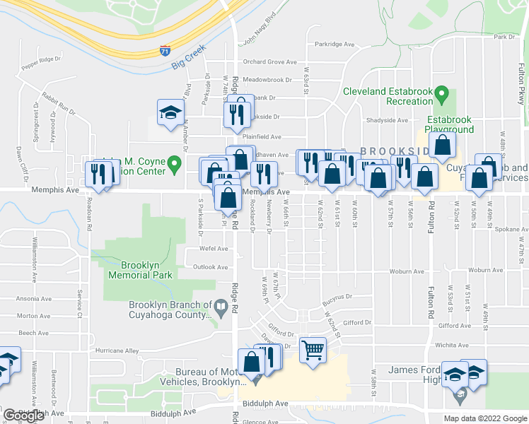 map of restaurants, bars, coffee shops, grocery stores, and more near 4320 Newberry Drive in Brooklyn
