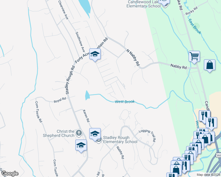 map of restaurants, bars, coffee shops, grocery stores, and more near 168 Laurelwood Lane in Danbury