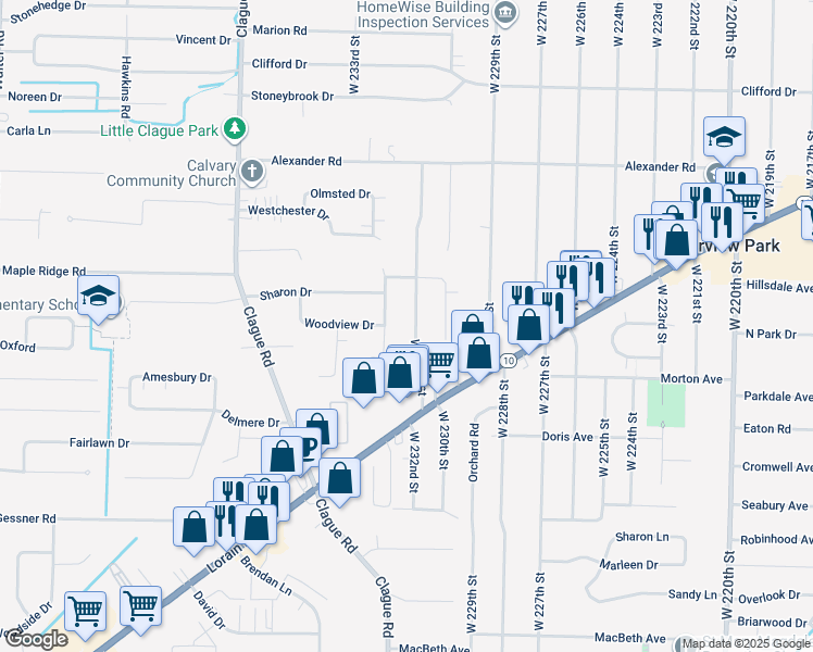 map of restaurants, bars, coffee shops, grocery stores, and more near 3379 Bridgeport Drive in North Olmsted