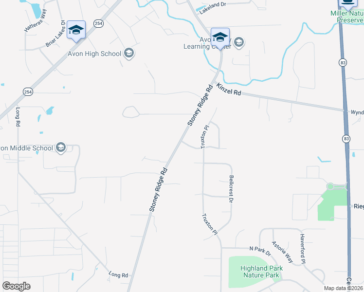 map of restaurants, bars, coffee shops, grocery stores, and more near 3443 Stoney Ridge Rd in Avon