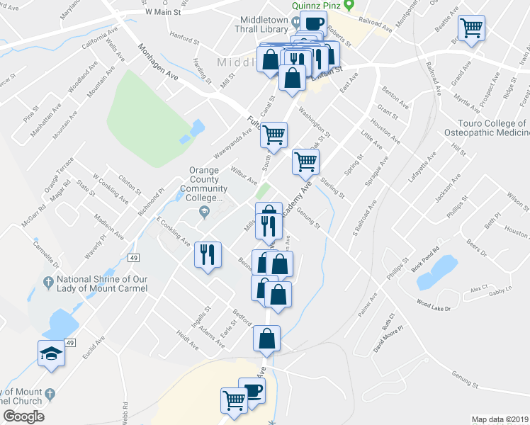 map of restaurants, bars, coffee shops, grocery stores, and more near 15 Mills Avenue in Middletown