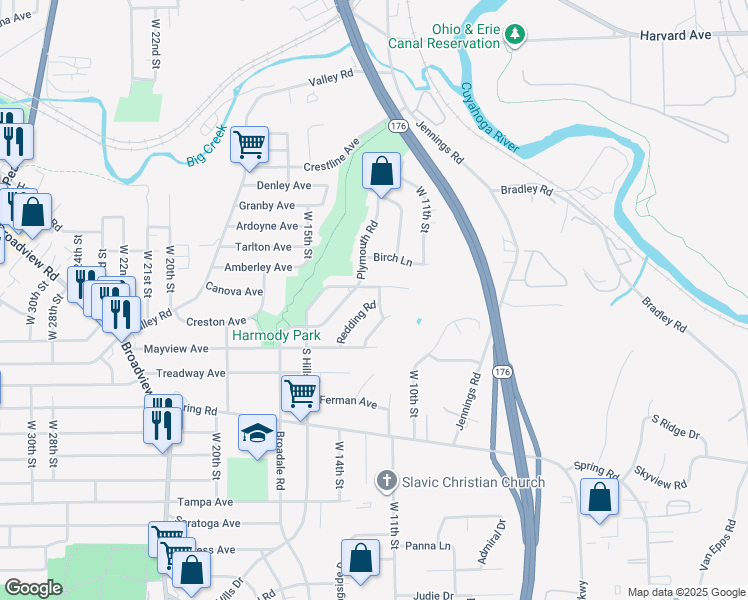 map of restaurants, bars, coffee shops, grocery stores, and more near 4298 West 12th Street in Cleveland