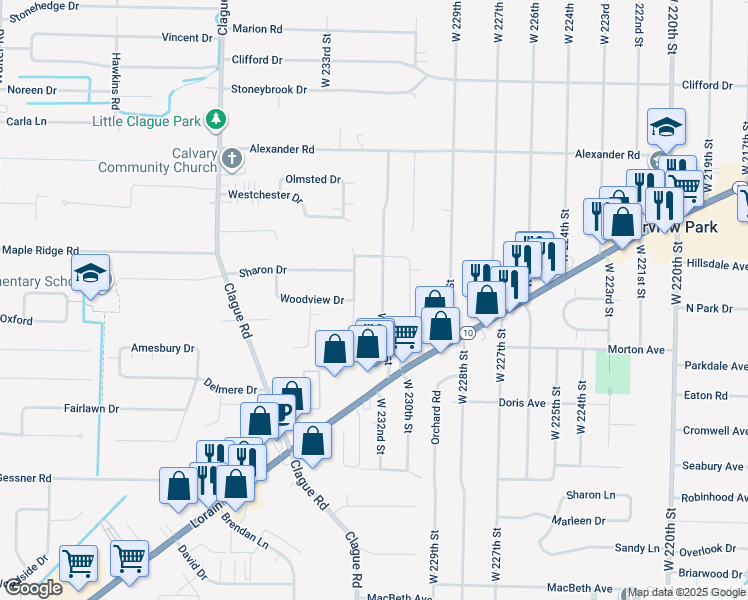 map of restaurants, bars, coffee shops, grocery stores, and more near 3379 Bridgeport Drive in North Olmsted