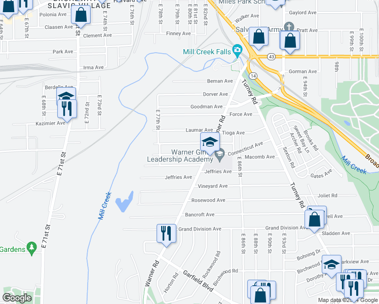 map of restaurants, bars, coffee shops, grocery stores, and more near 7927 Connecticut Avenue in Cleveland