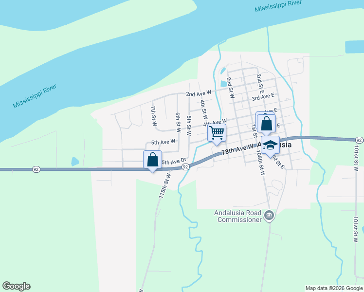 map of restaurants, bars, coffee shops, grocery stores, and more near 511 6th St W in Andalusia