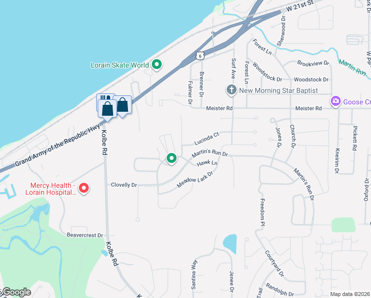 map of restaurants, bars, coffee shops, grocery stores, and more near 4713 Lucinda Court in Lorain