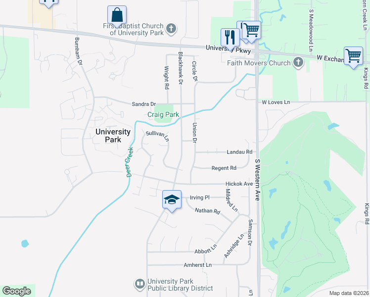 map of restaurants, bars, coffee shops, grocery stores, and more near 904 Union Drive in University Park