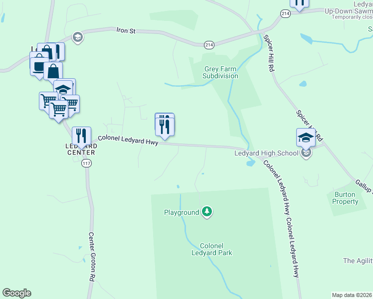 map of restaurants, bars, coffee shops, grocery stores, and more near 669 Colonel Ledyard Highway in Ledyard