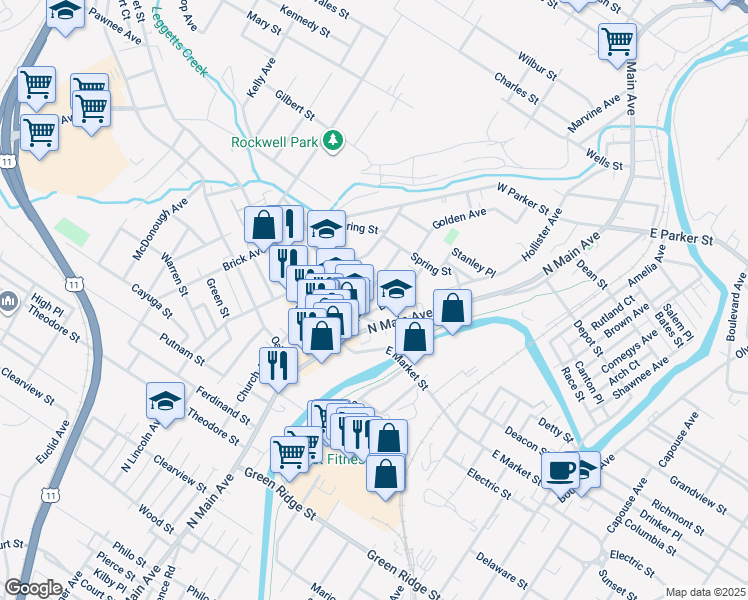 map of restaurants, bars, coffee shops, grocery stores, and more near 2011 Edna Ave in Scranton