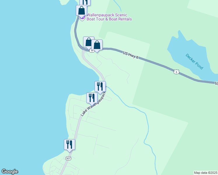 map of restaurants, bars, coffee shops, grocery stores, and more near 134 Pennsylvania 507 in Hawley