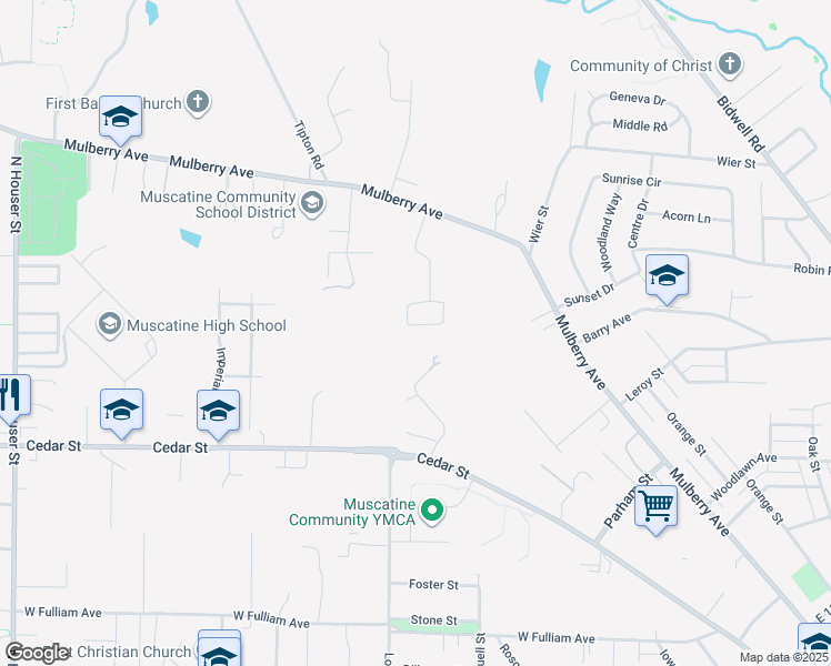 map of restaurants, bars, coffee shops, grocery stores, and more near 35 Colony Drive in Muscatine
