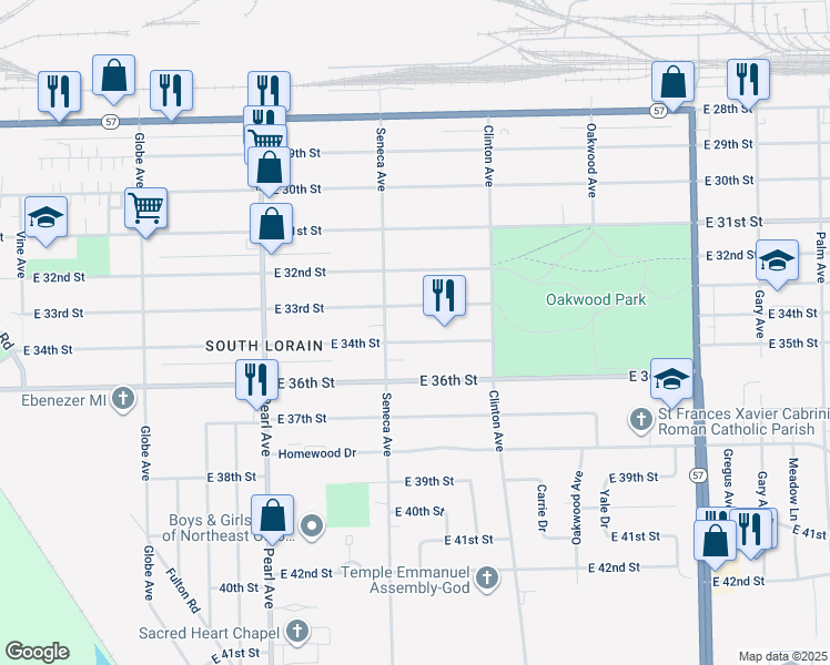 map of restaurants, bars, coffee shops, grocery stores, and more near 1923 East 34th Street in Lorain