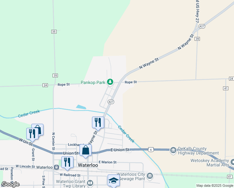 map of restaurants, bars, coffee shops, grocery stores, and more near 830 North Wayne Street in Waterloo