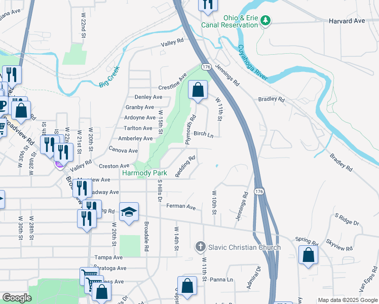 map of restaurants, bars, coffee shops, grocery stores, and more near 4298 West 12th Street in Cleveland