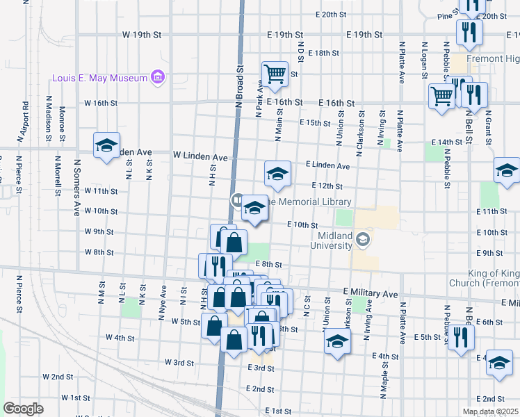 map of restaurants, bars, coffee shops, grocery stores, and more near 1030 North Park Avenue in Fremont