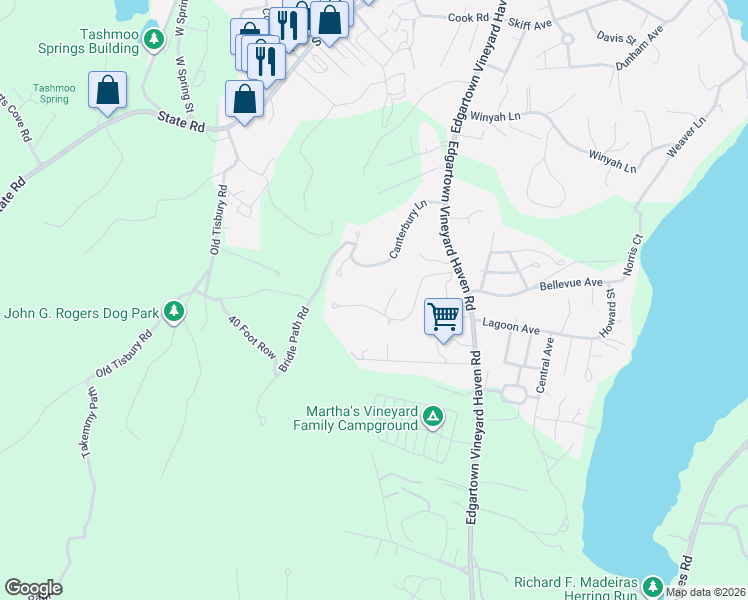 map of restaurants, bars, coffee shops, grocery stores, and more near 125 Clover Hill Drive in Tisbury