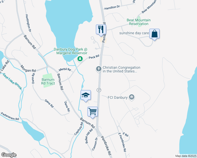 map of restaurants, bars, coffee shops, grocery stores, and more near 42 Connecticut 37 in Danbury