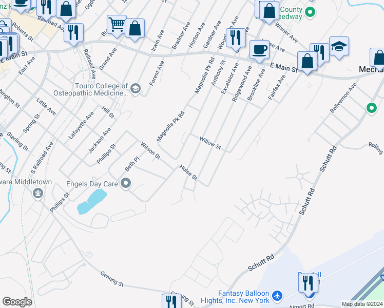 map of restaurants, bars, coffee shops, grocery stores, and more near 164 Excelsior Avenue in Middletown