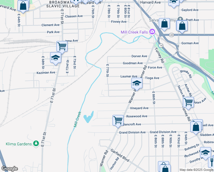map of restaurants, bars, coffee shops, grocery stores, and more near 7709 Connecticut Avenue in Cleveland