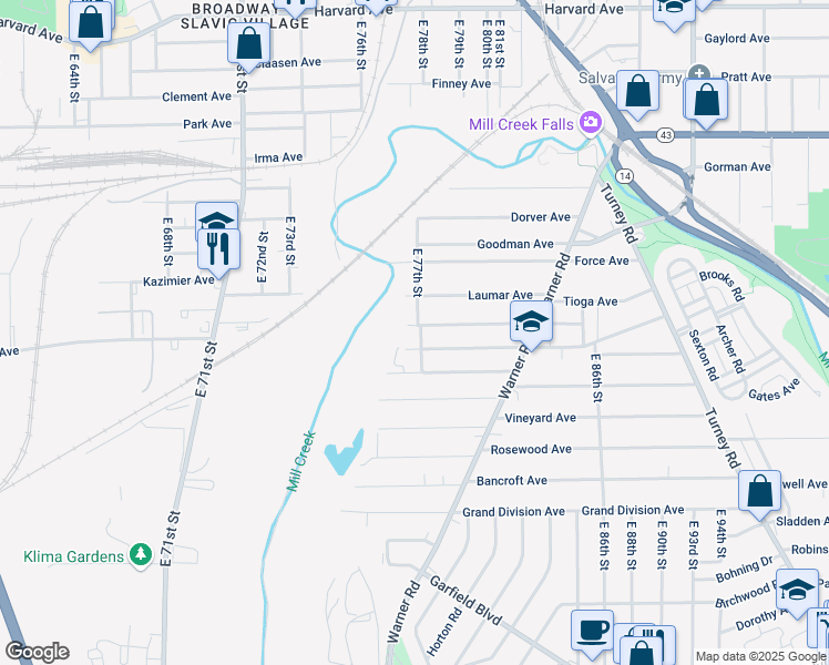 map of restaurants, bars, coffee shops, grocery stores, and more near 7709 Connecticut Avenue in Cleveland