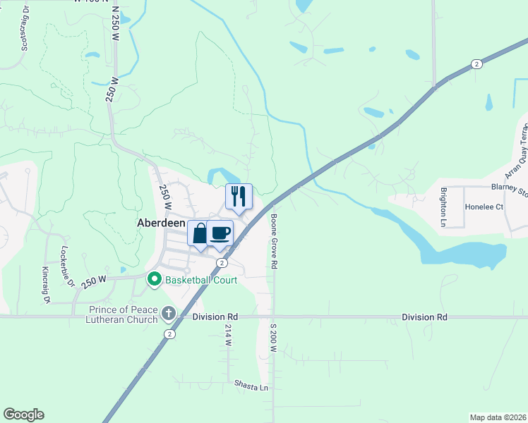 map of restaurants, bars, coffee shops, grocery stores, and more near 3074 Indiana 2 in Valparaiso