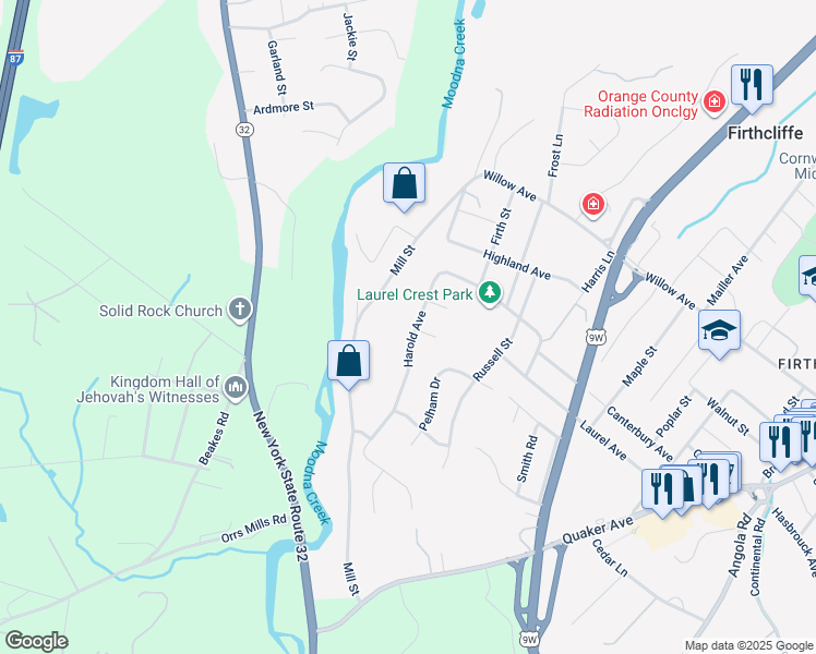 map of restaurants, bars, coffee shops, grocery stores, and more near 129 Harold Avenue in Cornwall