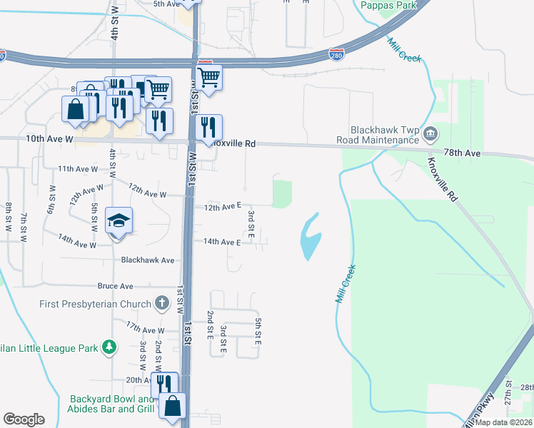 map of restaurants, bars, coffee shops, grocery stores, and more near 1221 3rd 1/2 Street East in Milan