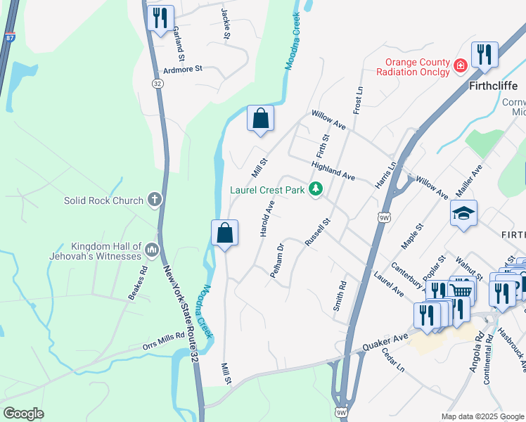 map of restaurants, bars, coffee shops, grocery stores, and more near 133 Harold Avenue in Cornwall