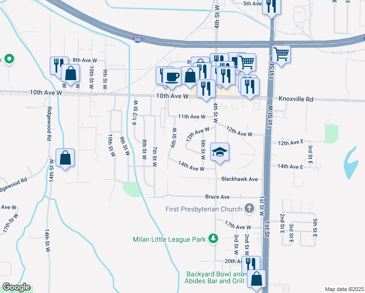 map of restaurants, bars, coffee shops, grocery stores, and more near 518 13th Ave W in Milan