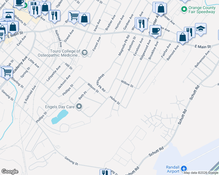 map of restaurants, bars, coffee shops, grocery stores, and more near 102 Anthony Street in Middletown