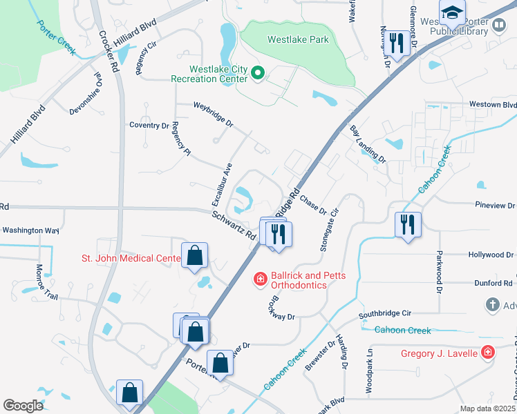 map of restaurants, bars, coffee shops, grocery stores, and more near 28520 Westlake Village Drive in Westlake