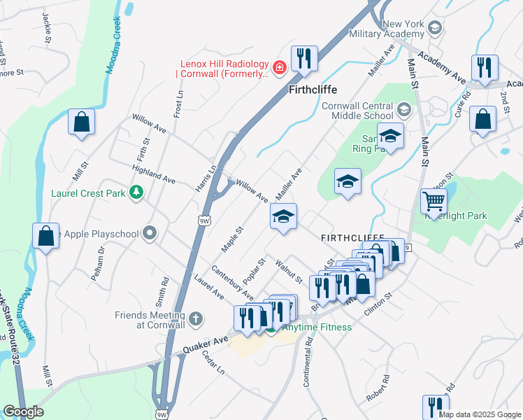 map of restaurants, bars, coffee shops, grocery stores, and more near 8 Rose Hill Park in Cornwall
