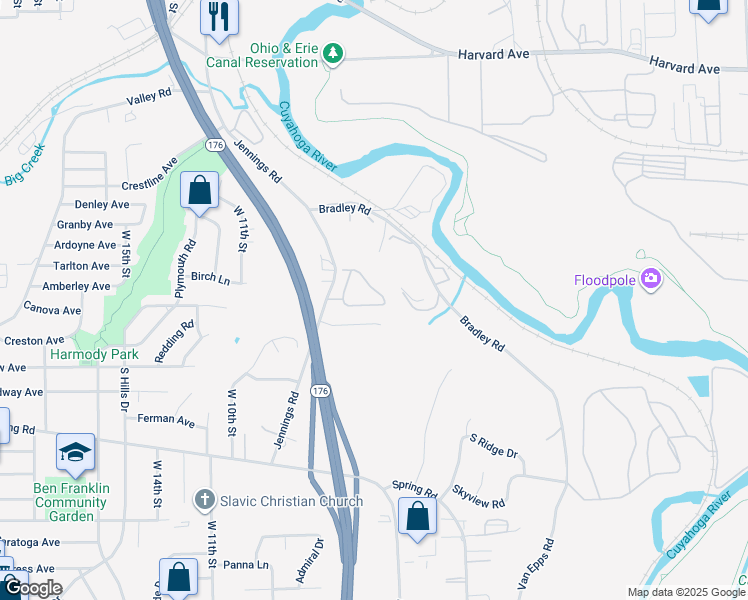 map of restaurants, bars, coffee shops, grocery stores, and more near 836 Gino Lane in Cleveland