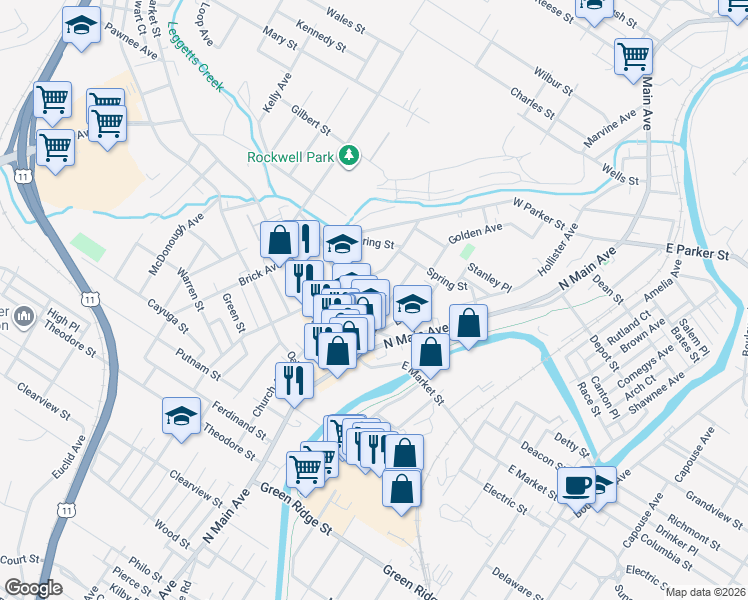 map of restaurants, bars, coffee shops, grocery stores, and more near 134 School Street in Scranton