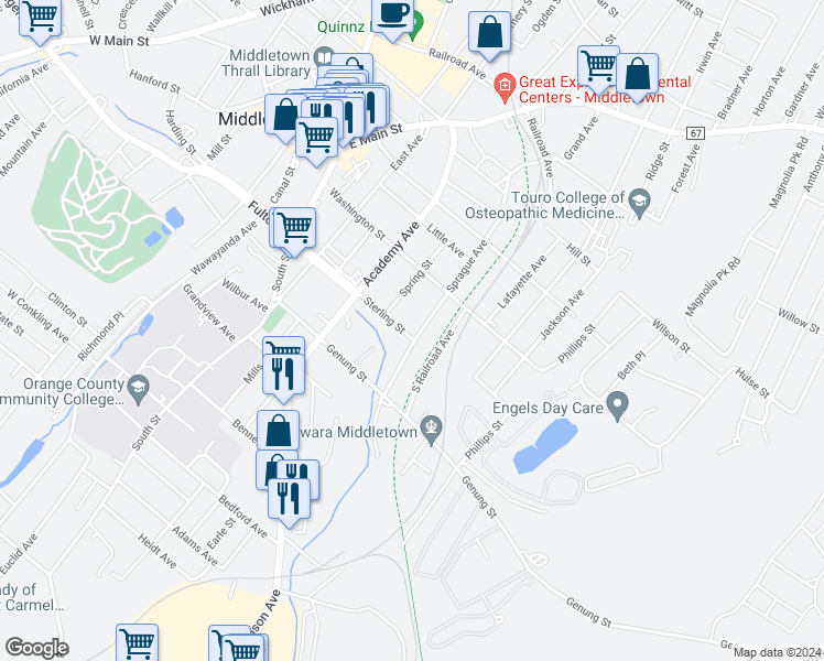 map of restaurants, bars, coffee shops, grocery stores, and more near 98 Sprague Avenue in Middletown