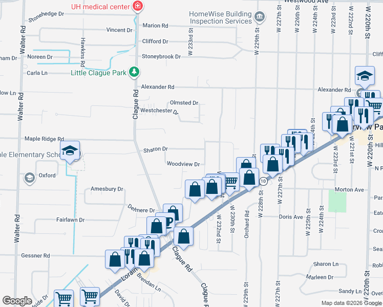map of restaurants, bars, coffee shops, grocery stores, and more near 23276 Sharon Drive in North Olmsted
