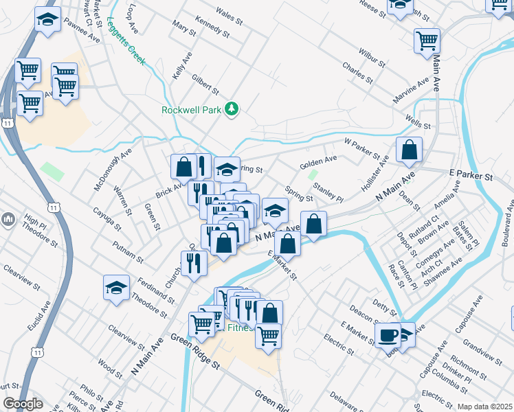 map of restaurants, bars, coffee shops, grocery stores, and more near 2038 Wayne Avenue in Scranton