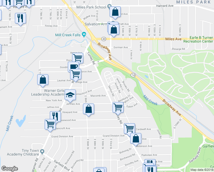 map of restaurants, bars, coffee shops, grocery stores, and more near 4394 Sexton Road in Cleveland