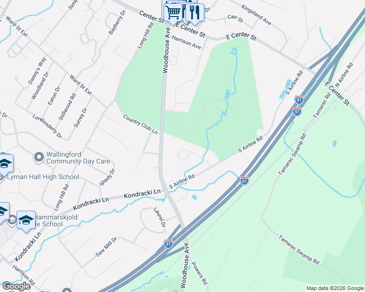 map of restaurants, bars, coffee shops, grocery stores, and more near 32 Croydon Court in Wallingford