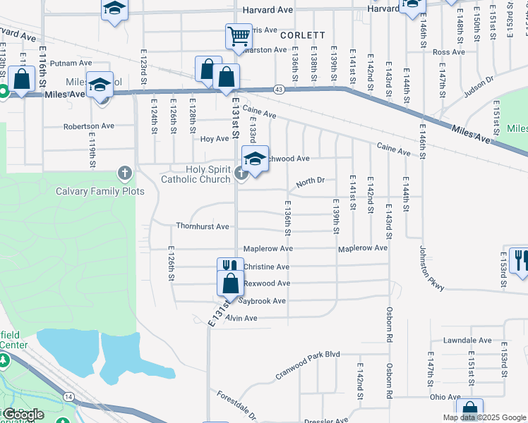 map of restaurants, bars, coffee shops, grocery stores, and more near 13306 South Parkway Drive in Garfield Heights