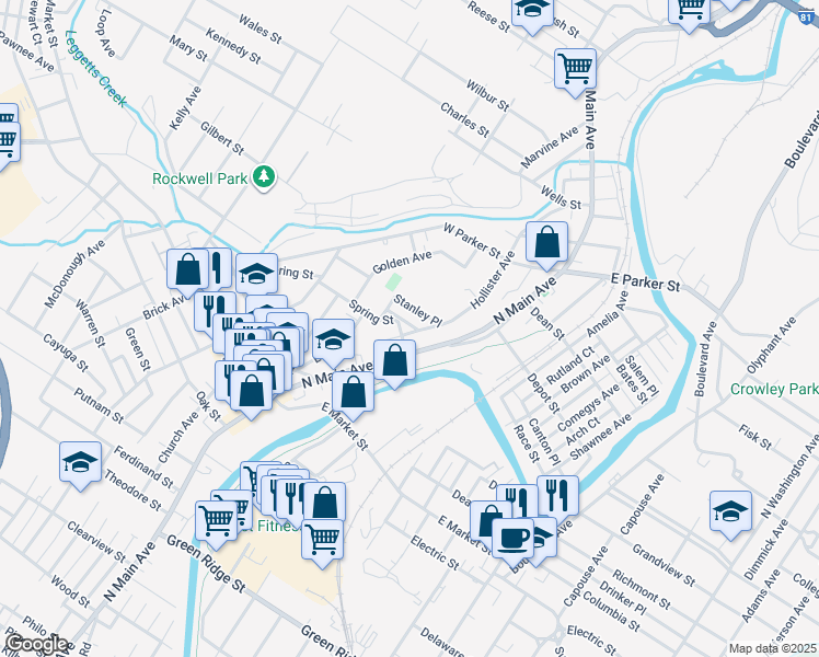 map of restaurants, bars, coffee shops, grocery stores, and more near 124 Belmont Terrace in Scranton