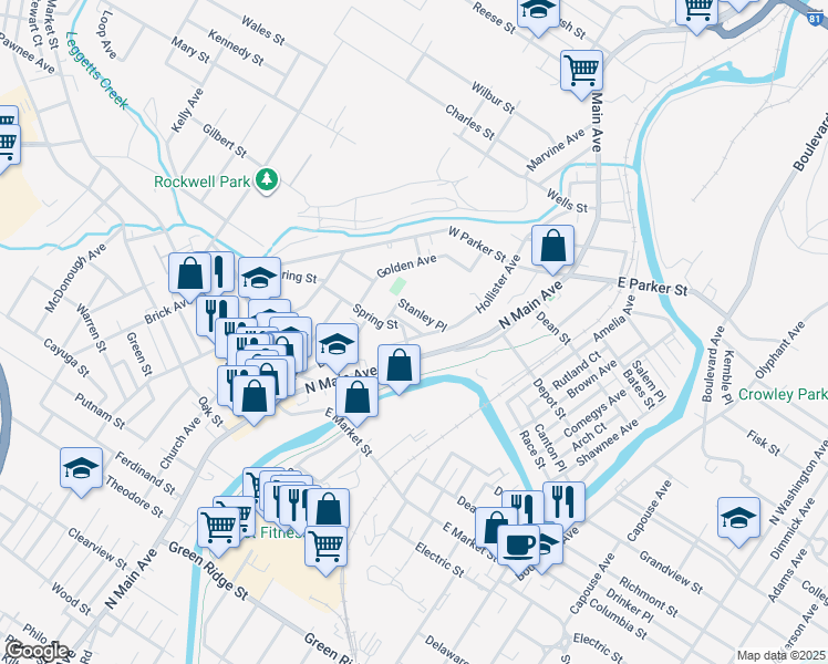 map of restaurants, bars, coffee shops, grocery stores, and more near 124 Belmont Terrace in Scranton