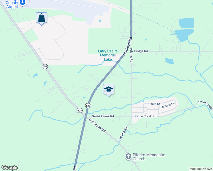 map of restaurants, bars, coffee shops, grocery stores, and more near 15781 Madison Road in Middlefield