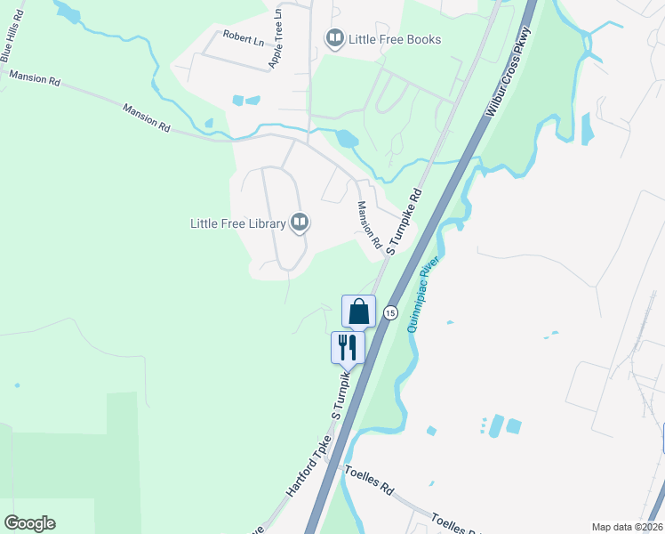 map of restaurants, bars, coffee shops, grocery stores, and more near 38 Nod Brook Road in Wallingford