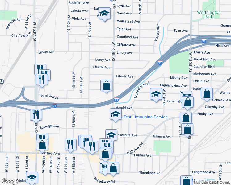map of restaurants, bars, coffee shops, grocery stores, and more near in Cleveland